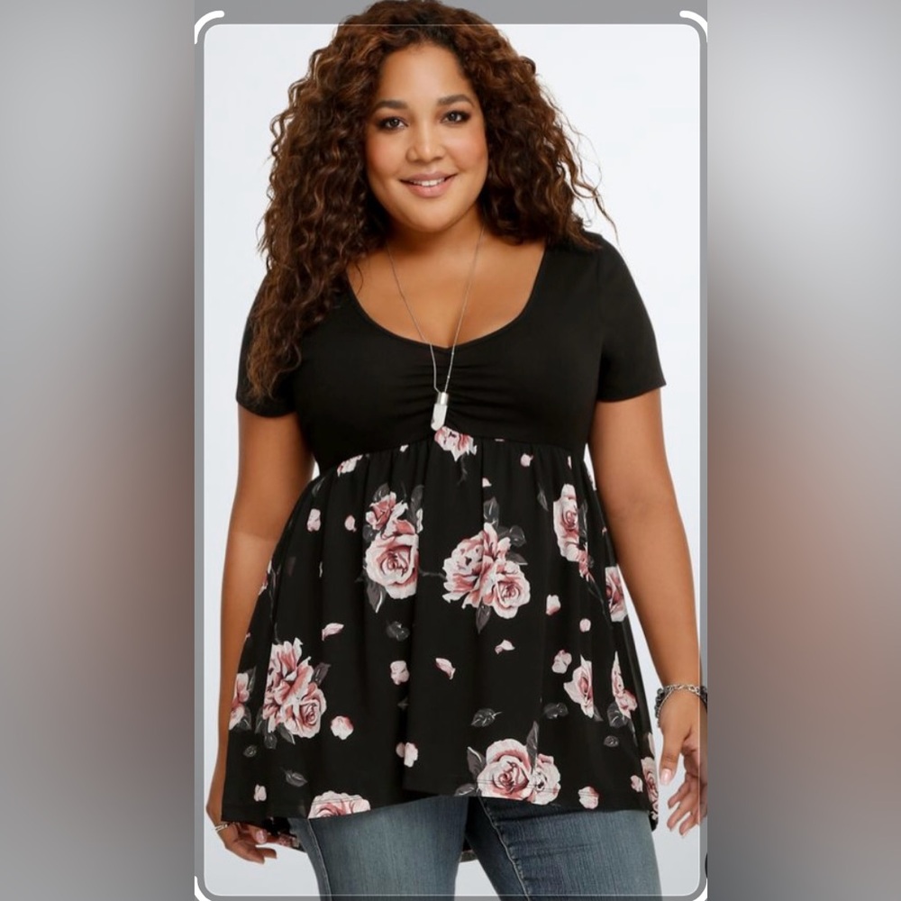 Torrid Babydoll Floral Black Women's Top